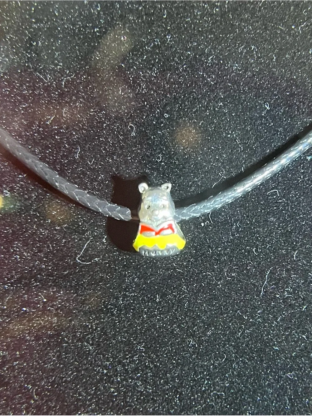 Cute 925  Silver Winnie the PoohBear charm Necklace with Red and Yellow Enamel
